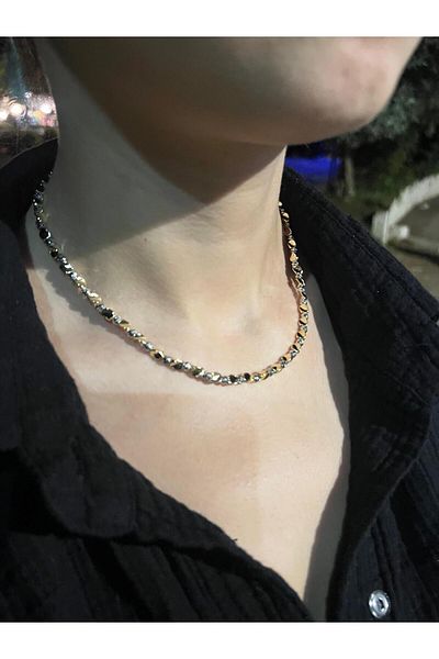 Glowy&Co. Twist Link Tarnish Free Steel Necklace – Gold Silver Dual Color