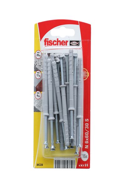 Fischer مجموعة مسامير هامر فيكس N 6 × 60/30 S مكونة من 15 قطعة