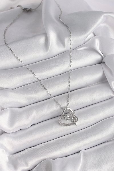 Clariss 316L Steel Silver Color Chain Zircon Stone Detailed Heart Model Infinity Detail Women's Necklace