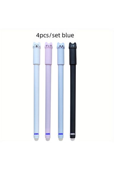 Choice 4pcs blue 4/8/12pcs Creative Cat Erasable Gel Pens Set 0.5mm Washable Handle Magical Blue/Black Ink
