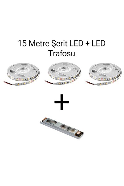 BMG Aydınlatma 15 Metre Şerit Led Led Trafosu Paket Halinde 10 Çip Yüksek Işı...