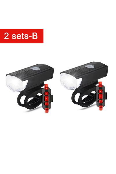 Choice 2 sets-B Bike Light Set Bicycle Headlight Taillight Front and Rear Set Rechargeable MTB Bike Flashli