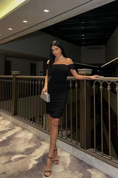 Mossta Off Shoulder Smocked Sandy Dress - Black