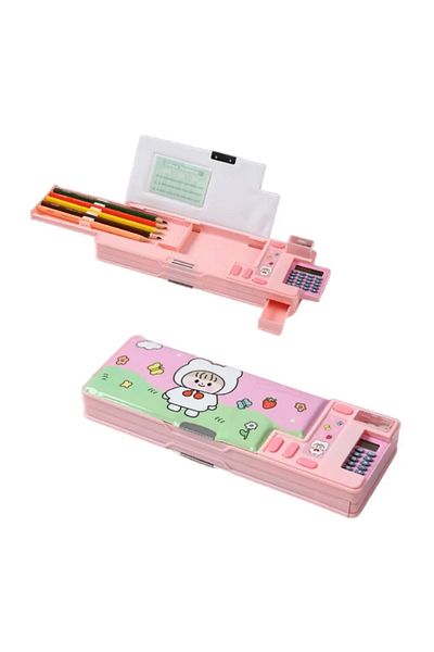 Choice 04 Double Layer Pencil Case Astronaut/Animal Design Pencil Sharpener Pencil Box Plastic With Calcula
