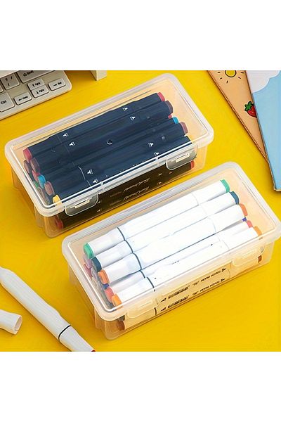 Choice 2pcs 2pcs Large Capacity Transparent Plastic Pencil Boxes, Portable Tension Mount Storage Organizer
