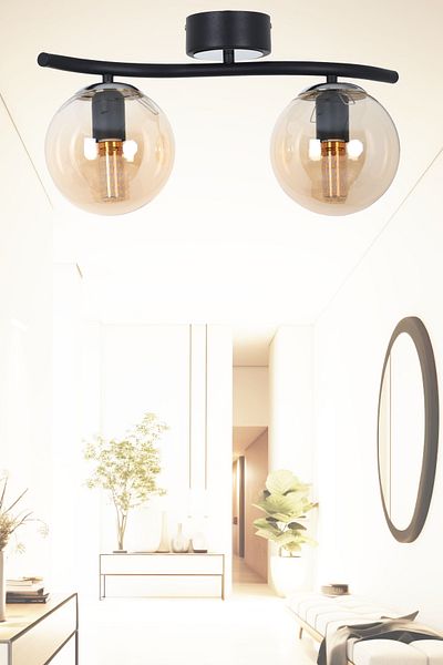 MŞ Aydınlatma Duo Black Chrome 2 Honey Glass Plafonier Chandelier