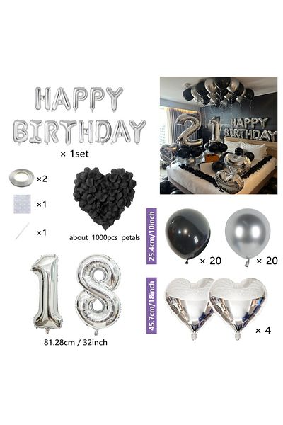 Choice Other Black Silver 18 Black Silver Party Birthday Banner Heart-Shaped Aluminum Foil Balloon Rose Pet