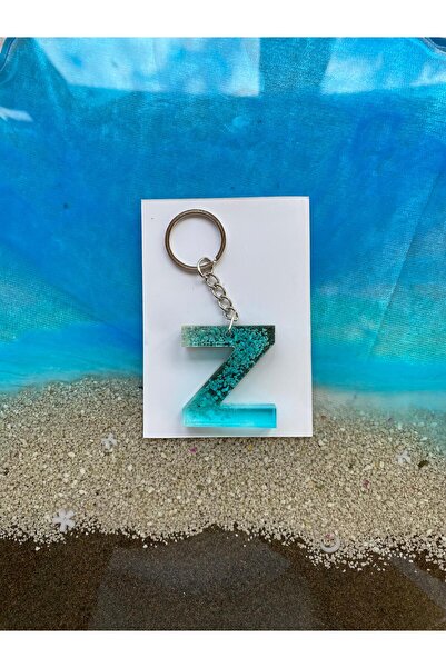 Yopoksi Desing سلسلة مفاتيح بتصميم خاص بتأثير البحر من الإيبوكسي على شكل حرف Z