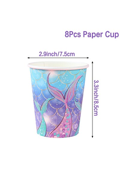Choice3 8pcs cups Mermaid Disposable Tableware Set Paper Plates Cups Little M...