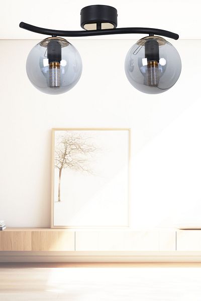 MŞ Aydınlatma Duo Black Gold 2 Smoked Glass Plafonier Chandelier
