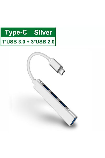 Kebidumei Type C 4-in-1 Silver USB 3.0 Hub USB Hub Dock Type C 3.1 4 Port Multi Splitter Adapter OTG For Xiaom