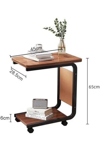 Generic C Shaped End Table, Side Table with Metal Frame, End Table TV Tray, Sofa Table With Rolling Casters,