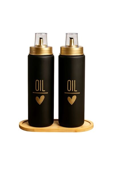 ela777 Set of 2 Glass Oil Oil Pot with Bamboo Stand and Sippy-Free Lid 550 ml...