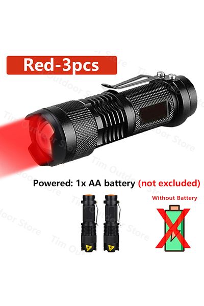 Choice 3pcs Red Mini LED Flashlight Green/Red Zoomable Tactical Torch Lamp Hunting Portable Torch Flash lig