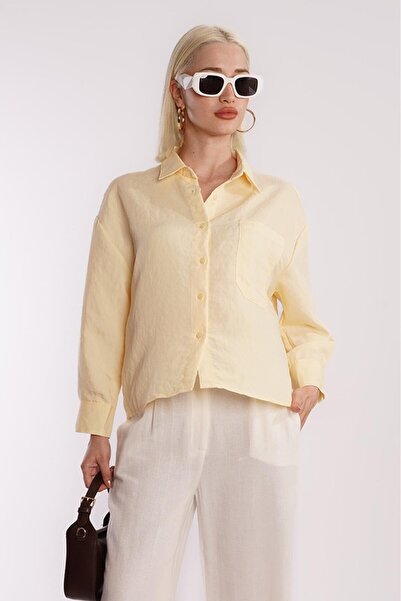 Madmext Yellow Striped Oversize Women's Shirt Mg2093