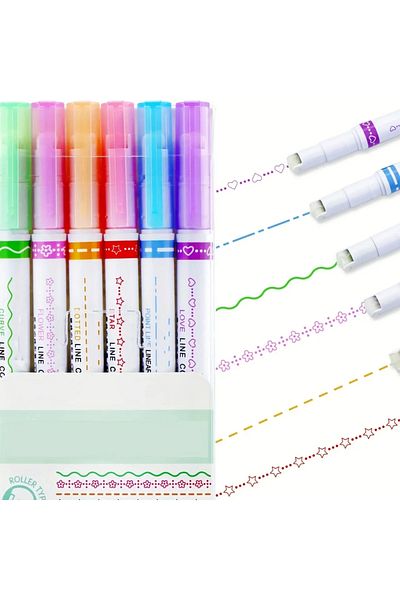 Choice 6 color set 6pcs/set Highlighter Pen Line Shaped Color Roller Tip Curve Liner Art Contour Marker Hig