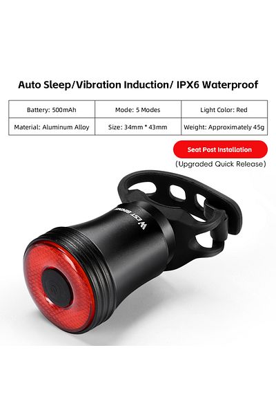 Choice 0701450 A Style WEST BIKING Smart Bike Taillight IPX6 Waterproof Intelligent Sensing Tail Light Cycl