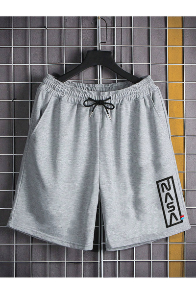 De Carte NASA Dikey Tasarım Baskılı Likralı Siyah Erkek Şort