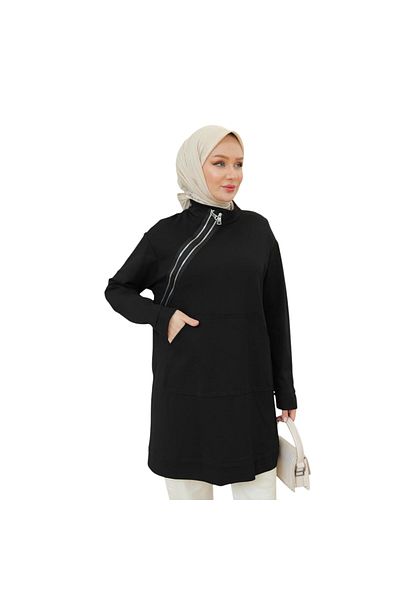 Armine Women's Zipper Detailed Black Tunic 24Kt440