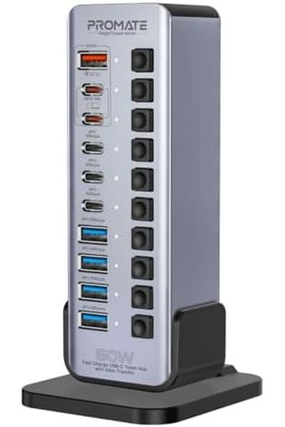 Promate موزع برجي USB-C متعدد المنافذ 14 في 1 بقوة 60 وات