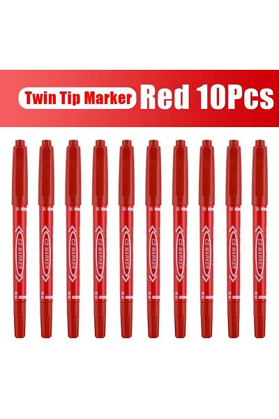 Choice Red-10Pcs 5/10 Pcs Twin Tip Permanent Marker Black/Blue/Red Oil Marker Pen Fine Nid Marker Ink Stati