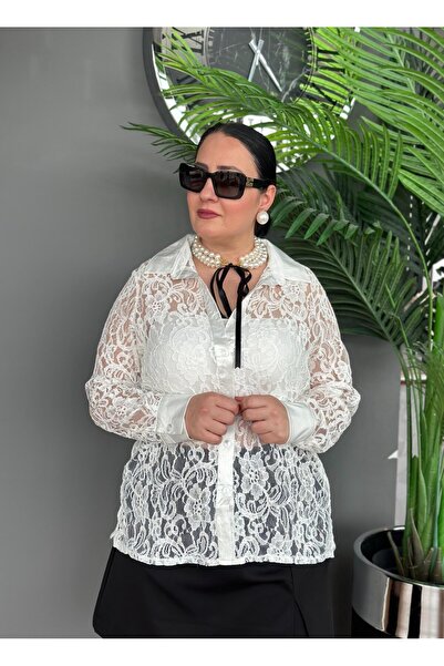 Vio Moda Büyük Beden Dantel Gömlek