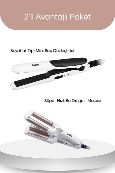 Sinbo Travel Type Hair Straightener, Water Wave Curling Iron Set of 2 Mini Shd-1712/ 1713