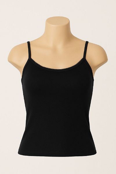OMERA 4 Pieces, 100% Organic Cotton, Women's Ribbed Undershirt with Rope Strap Black, Ocs Certified