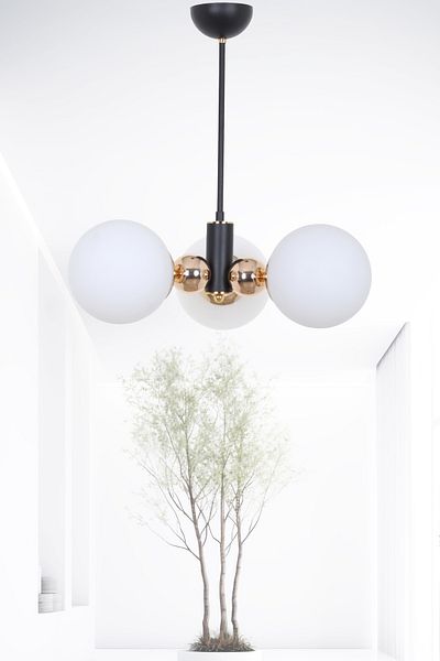 MŞ Aydınlatma Orbic Black Gold 3 White Glass Chandelier