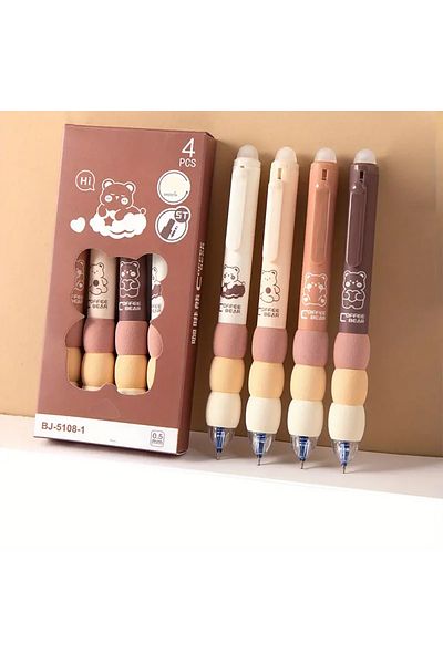 Choice 4pcs coffee 4pcs Cute Cartoon Erasable Gel Pens Blue Ink 0.5mm Soft Grip Retractable Kawaii Station