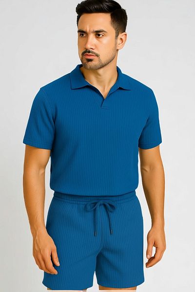 Trendy Merry Store Lyc Ottoman Lycra Fabric Summer Men's T-Shirt-Shorts Set