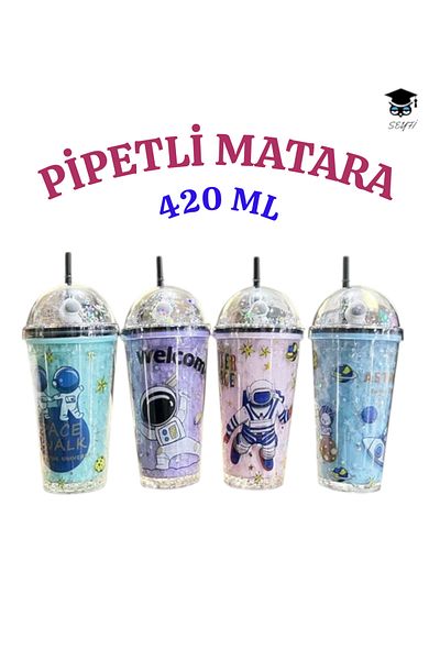 SEYFİKİRTASİYE 1Pcs Patterned Plastic Cup with Straw 420ml Mixed Color Shipping