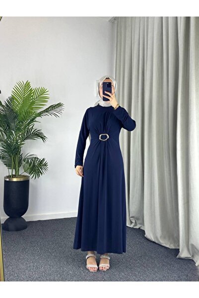 Esre Store 61558 - Rochie Tesettür cu curea, bleumarin