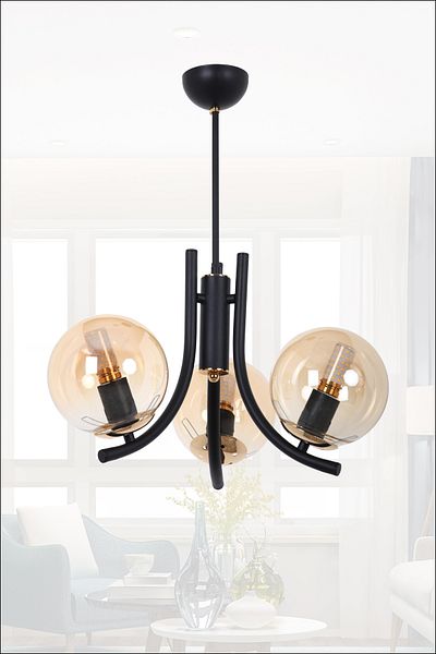 MŞ Aydınlatma Tetra Black Gold 3 Honey Glass Chandelier