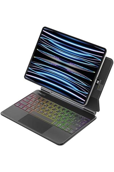 Promate Foldable Wireless Keyboard for iPad with RGB Backlight and Multi-Function Touchpad, Smart Co