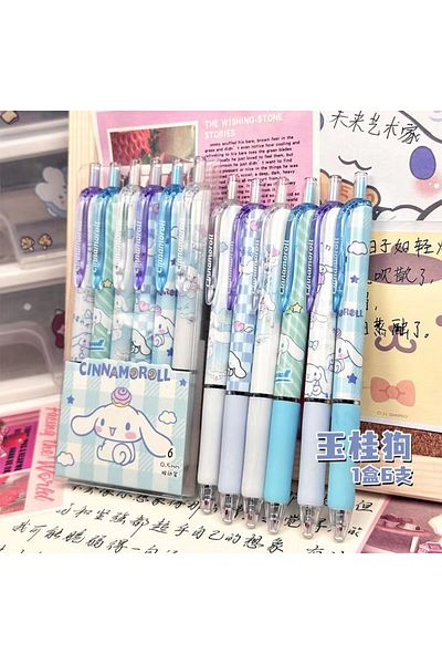 Miniso Cinnamoroll 6pcs Cartoon Kuromi Writing Pen Kawaii Hello Kitty Cinnamoroll Melody 0.5mm Quick Drying