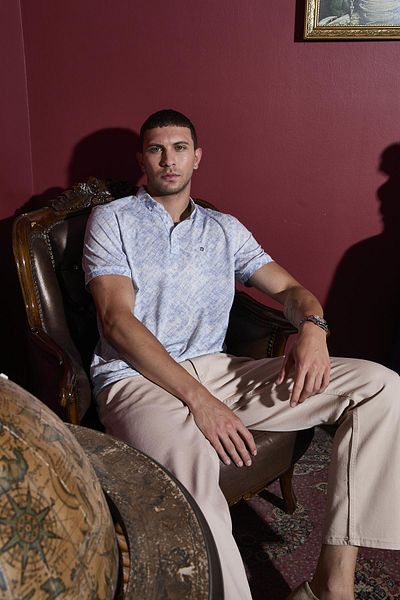 DAMGA JEANS Tricou cu mânecă scurtă pentru bărbați, cu guler polo, din in albastru