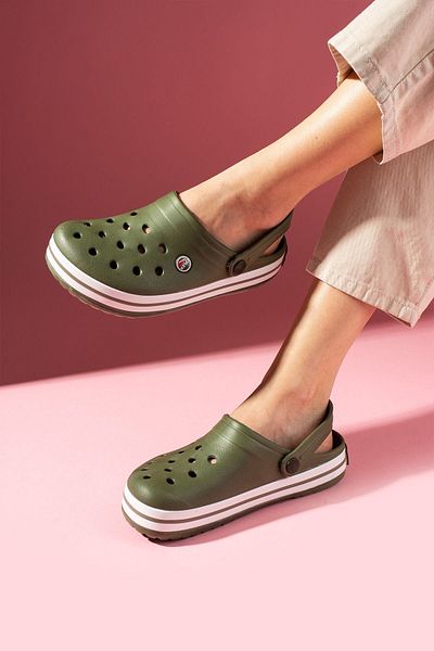 FUGA MODA Siveti Green Perforated Polyurethane Closed Front Wet Floor Slippers and Sandals