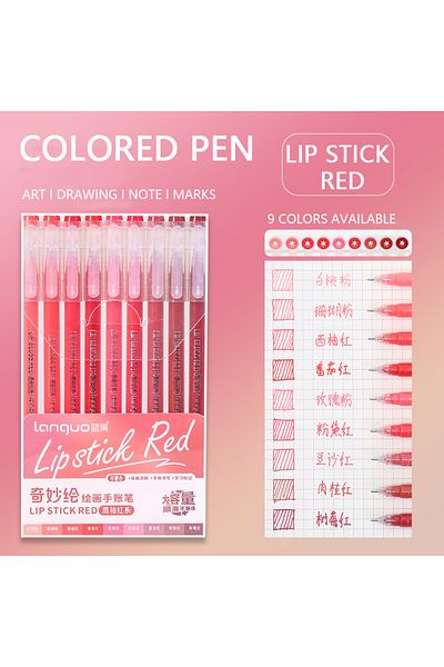 Choice Lip Stick Red 9 Pcs/Set Multi-Color Gel Pens Large Capacity Colored Ink Art Marker Liner for Student