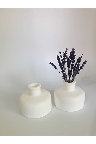 TACTIC Set de 2 vaze din piatra albe – Obiect decorativ de blat de masă cu design elegant – Accesoriu pentru baie 10x7 Cm