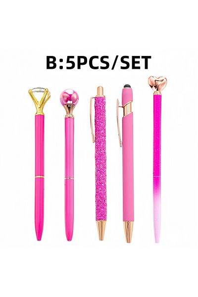 Choice black Rose Red 5PCS 3pcs/5pcs/8pcs/9pcs Rose Golden Metal Ballpoint Pen Set, Pearl Quicksand Crown,