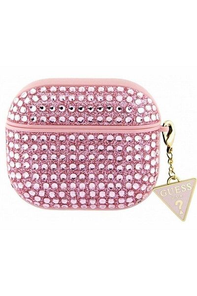 Guess Guess Rhinestones Triangle Metal Logo Protective Case for AirPods 3, Pink