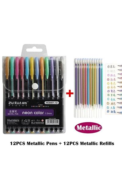 Choice 12pc pen 12 Refill B 12Pcs Colors Gel Pens and Refills for School Office Coloring Book Journals Draw