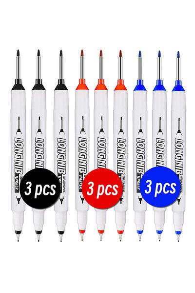 Choice 3black 3red 3blue 20mm Double-Tip Deep Hole Long Head Nib Markers For Metal Pen Waterproof Bathroom