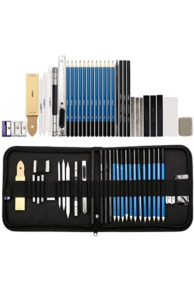 Ysf YSF Drawing Set, 33 Pieces, H&B Sketch Pencils, Charcoal, Graphite, Accessories, Multicolor