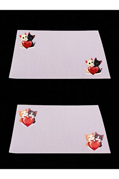 lili hediyelik Τραπέζι κουζίνας με στάμπα Hearts and Cats 2 τεμαχίων λινό παν...