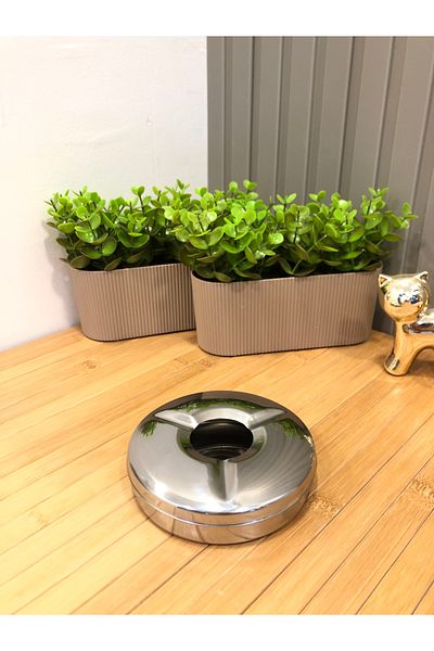 Snow Homs Stainless Steel Ashtray with Stainless Lid, 12 Cm, No Odor for 3 Persons