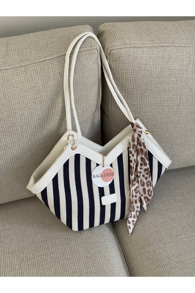 BAGLOVİS FULAR DETAYLI KANVAS KUMAŞ KADIN OMUZ ÇANTASI UZN18 EN41
