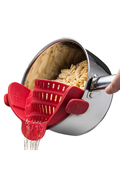 Choice1 مصفاة مطبخ سيليكون حمراء بمشبك، رف تصريف للأواني والمقالي، مصفاة للمع...