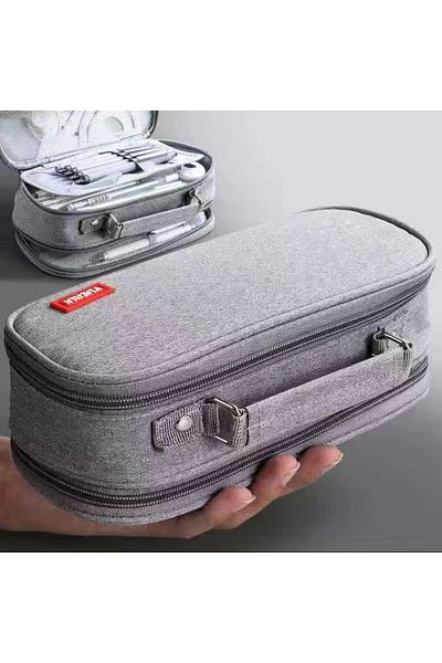 Choice Grey Portable Large Capacity Pencil Case Upper Pen Box Multifunctional Stationery Bag Boy Back to Sc